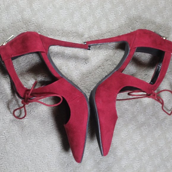 NWOT Anne Michelle Size 10 Burgundy Red Zipper Heel Suede Stilettos - Picture 3 of 8
